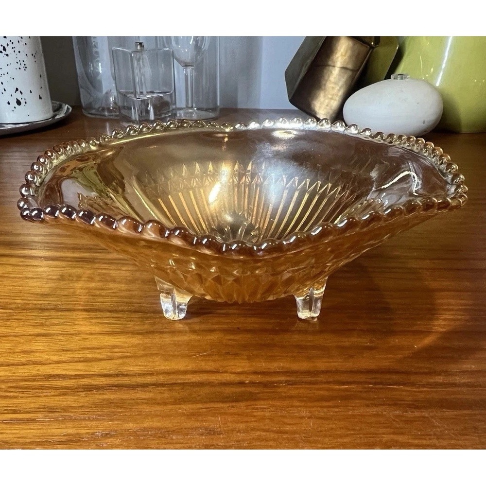 Vintage Carnival Indiana Glass Footed Bowl 6in Round Decorative Table Bowl